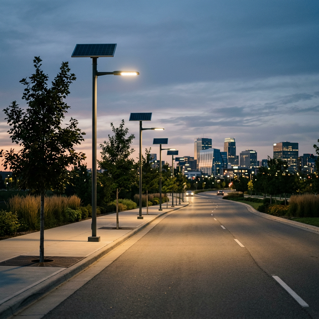 Solar lighting solutions - street lights and panel setups for sustainable energy